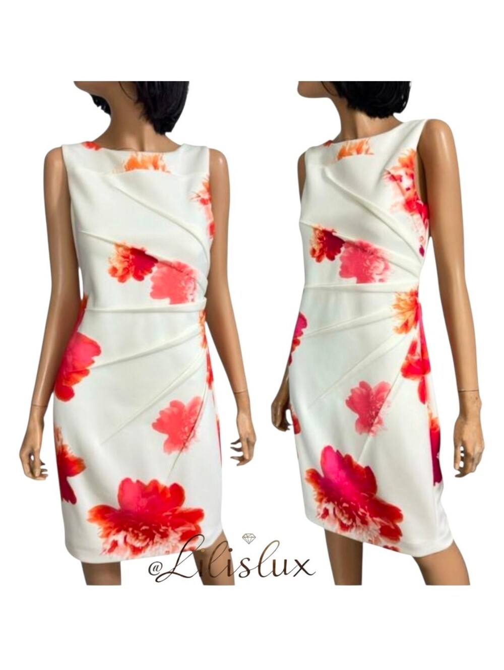 Calvin Klein Floral Sheath Dress Size 10 Scuba Knit Sunburst Pleat Wedding EUC